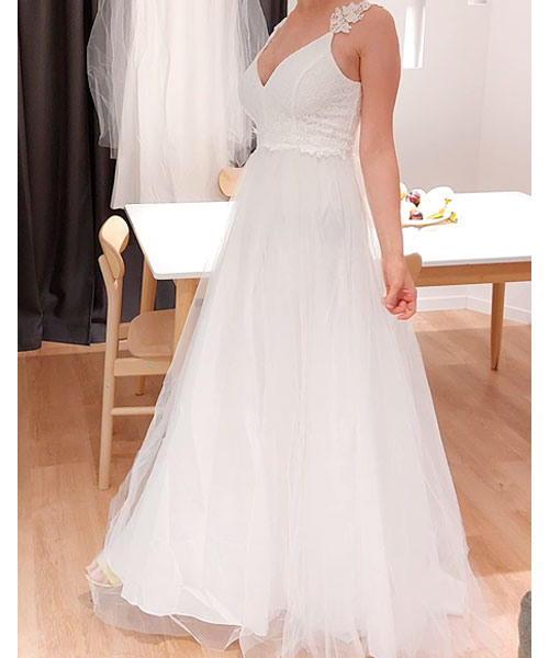Vestido bonito de novia con encaje y precio barato
