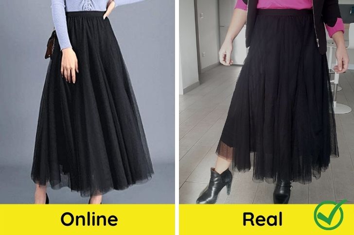 Comparación con una falda de tul larga online vs real