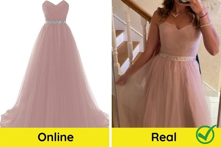 Comparación de imagen de producto y real de un vestido de tul