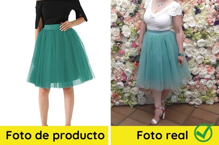 Falda de tul midi comparación en tienda vs real
