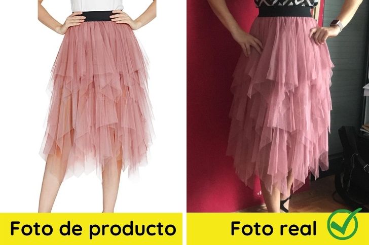 Falda de tul con volantes comparación en tienda vs real