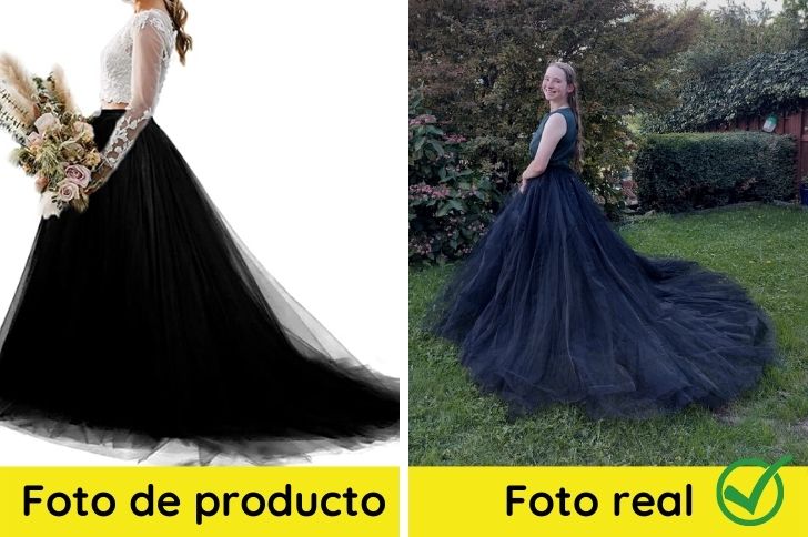Falda de tul muy larga y negra comparación en tienda vs real
