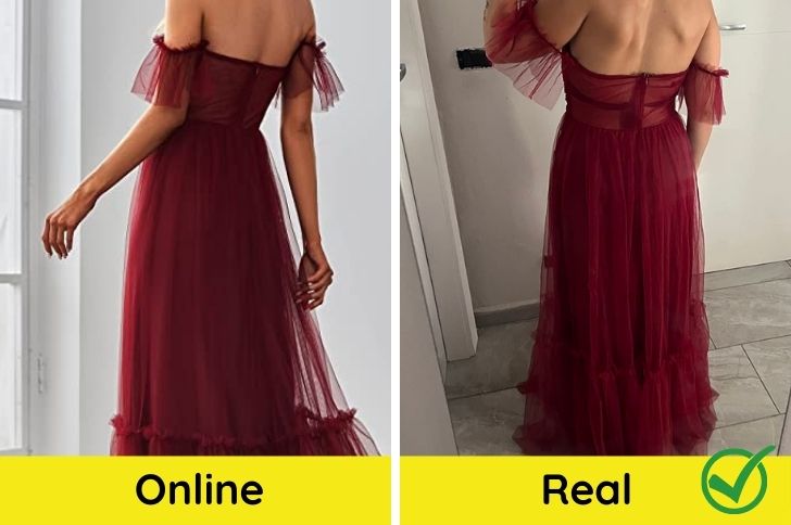 Imagen de producto y real de un vestido hecho de tul